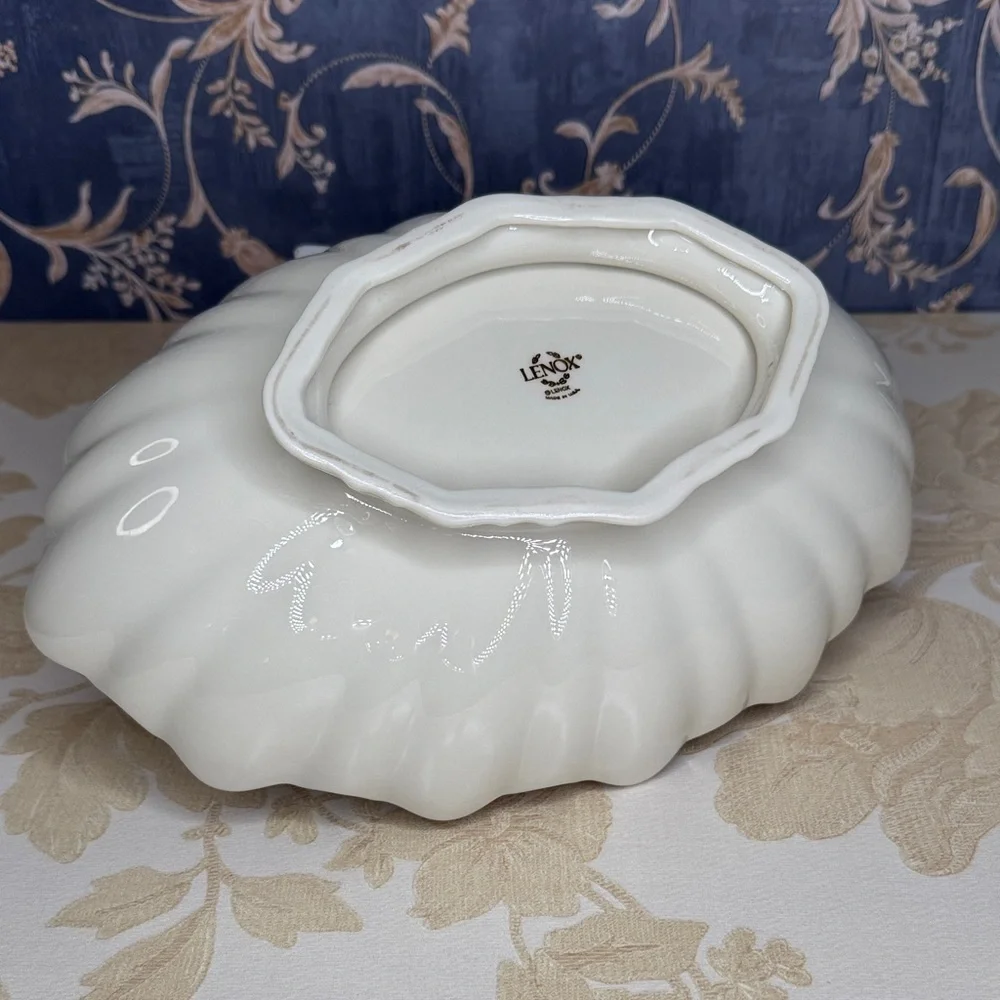 Vintage Lenox Symphony Bowl: Ivory Scalloped Serving Dish with Gold Trim